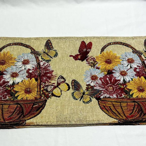 Everyday Tapestry Runner Baskets Butterflies Handmade in India - Picture 4 of 8